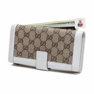Gucci GG Canvas Continental Wallet with White Leather Trim